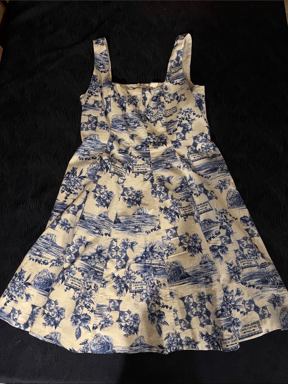 Blue and Cream Floral Print Dress